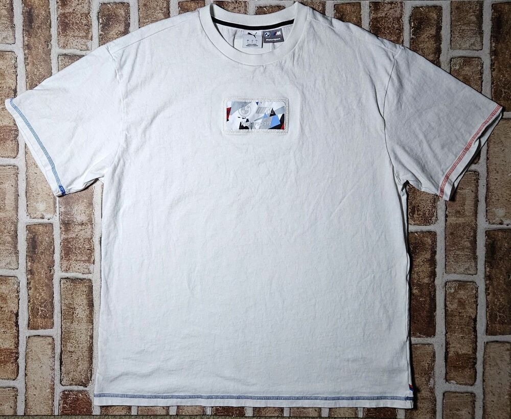 Puma x BMW M Motorsport White Cotton Blend Logo Short Sleeve T Shirt Size LARGE